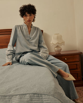 Blouse droite en denim manches longues skyblue Valory