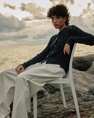 Cardigan en maille ajourée marine Velasquez