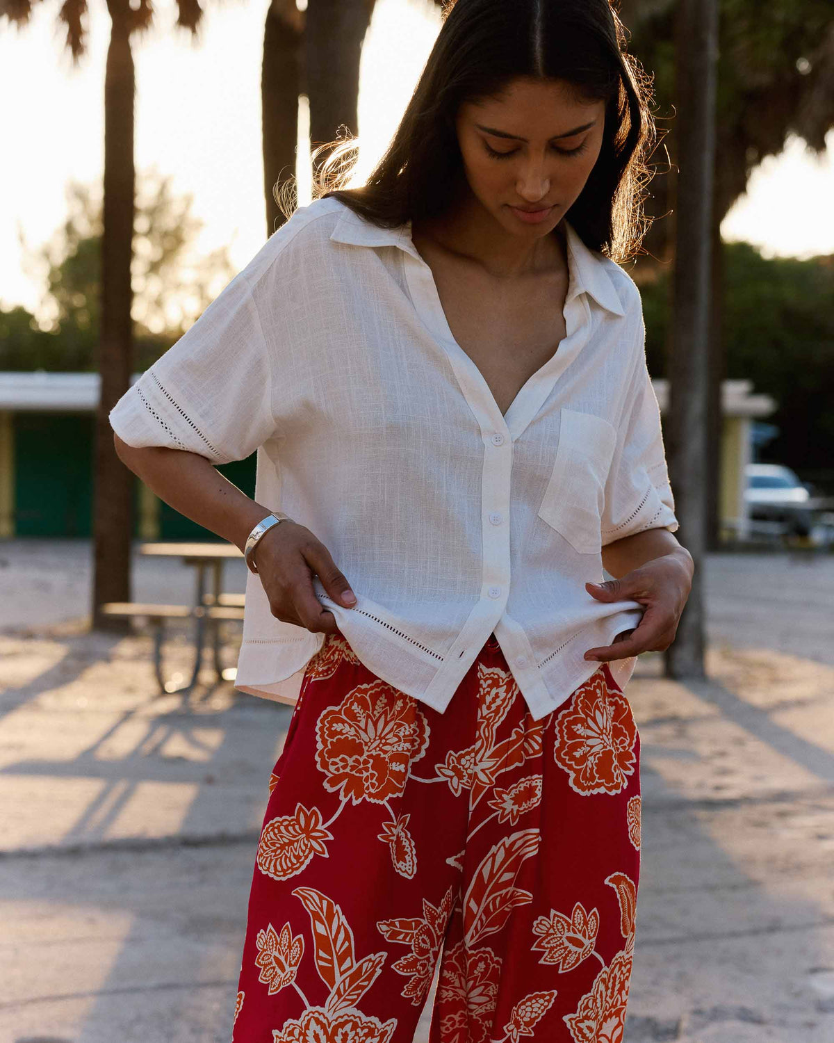 Chemise large manches courtes détails dentelle white Winka