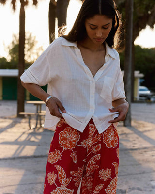 Chemise large manches courtes détails dentelle white Winka
