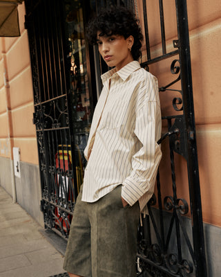 Oversized striped shirt with tie-back vanille Valerie