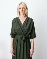 Flared maxi V-neck wrap dress kaki Amelia