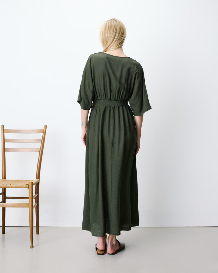 Flared maxi V-neck wrap dress kaki Amelia
