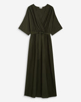 Flared maxi V-neck wrap dress kaki Amelia