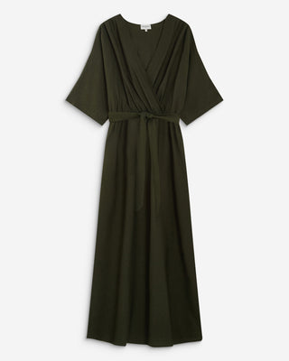 Flared maxi V-neck wrap dress kaki Amelia