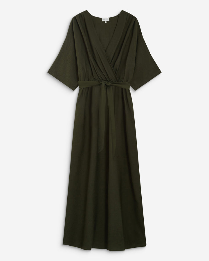 Flared maxi V-neck wrap dress kaki Amelia