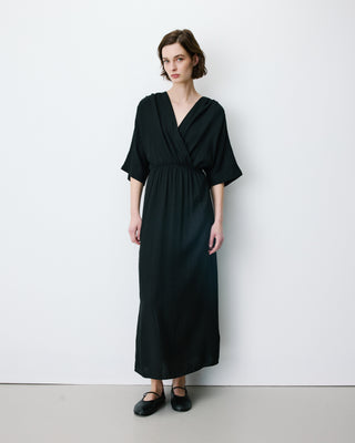 Flared maxi V-neck wrap dress noir Amelia