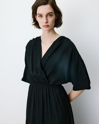 Flared maxi V-neck wrap dress noir Amelia