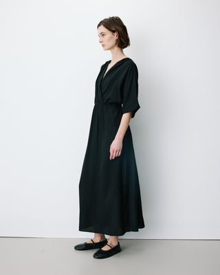Flared maxi V-neck wrap dress noir Amelia