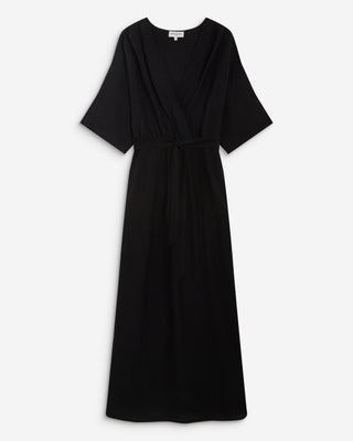 Flared maxi V-neck wrap dress noir Amelia
