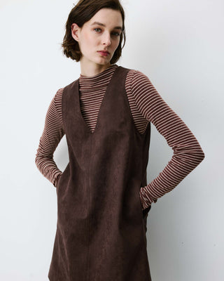 Sleeveless short suede-effect dress chocolat Anaya
