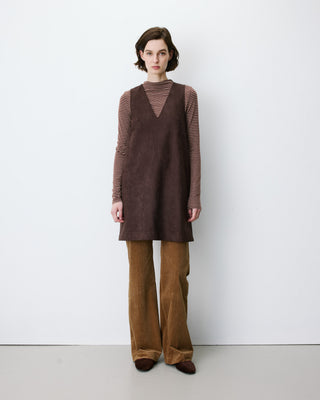 Sleeveless short suede-effect dress chocolat Anaya
