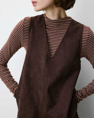 Sleeveless short suede-effect dress chocolat Anaya