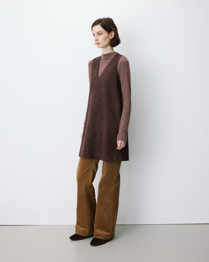 Sleeveless short suede-effect dress chocolat Anaya
