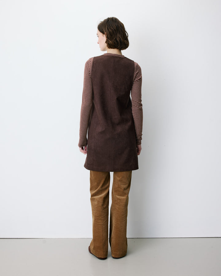 Sleeveless short suede-effect dress chocolat Anaya