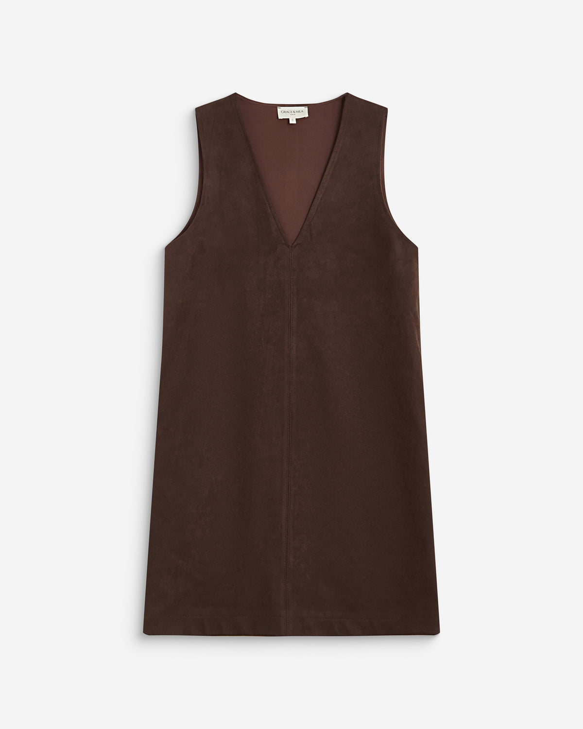 Sleeveless short suede-effect dress chocolat Anaya