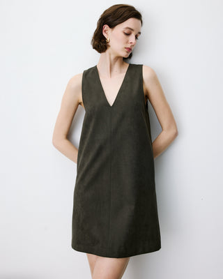 Robe courte sans manches en suédine kaki Anaya