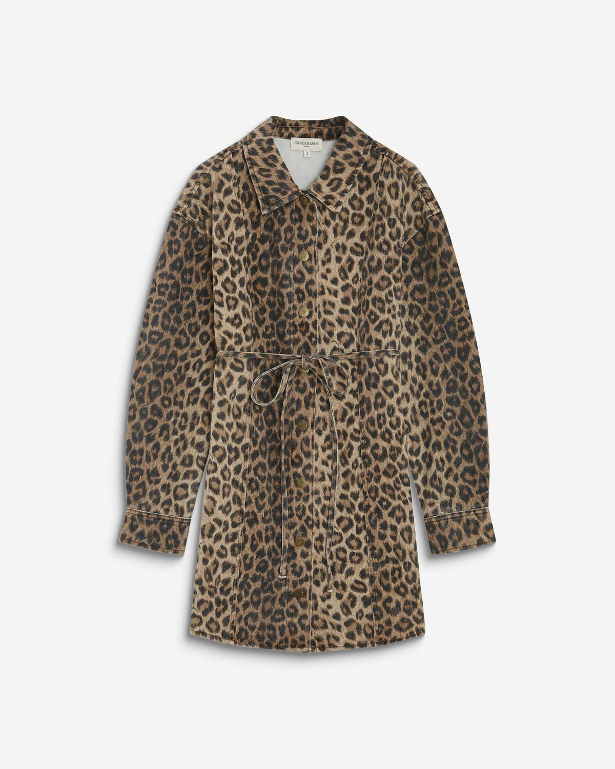 Robe chemise courte en denim à motif leo Alizee