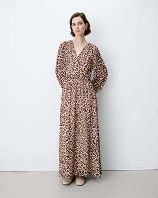 Robe longue col V manches longues imprimée leo Alice