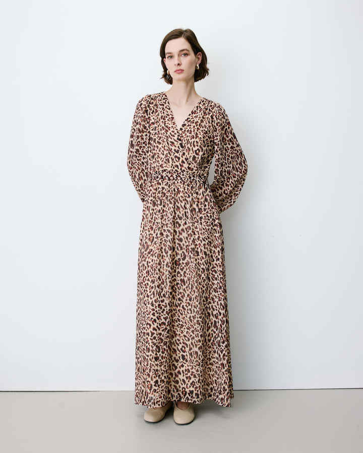 Robe longue col V manches longues imprimée leo Alice