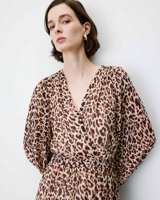 Robe longue col V manches longues imprimée leo Alice
