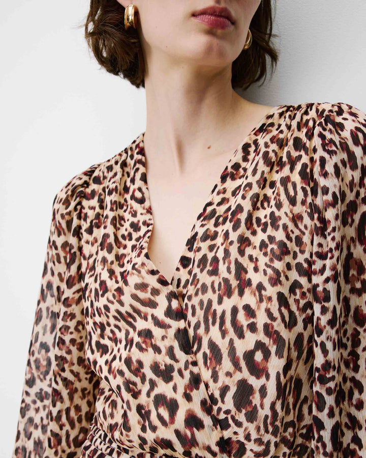 Robe longue col V manches longues imprimée leo Alice
