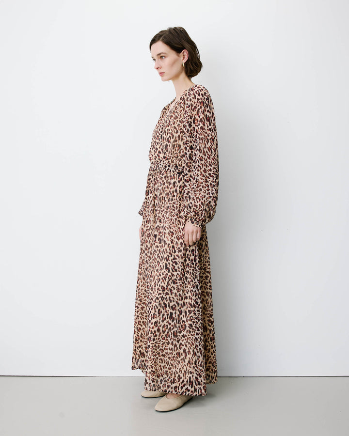 Robe longue col V manches longues imprimée leo Alice