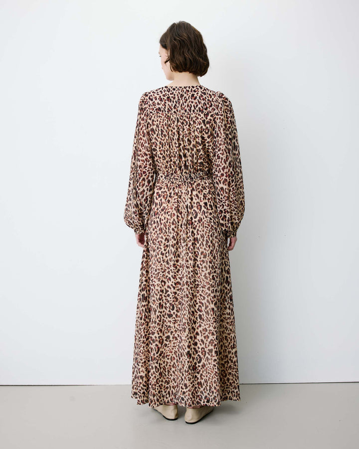 Robe longue col V manches longues imprimée leo Alice