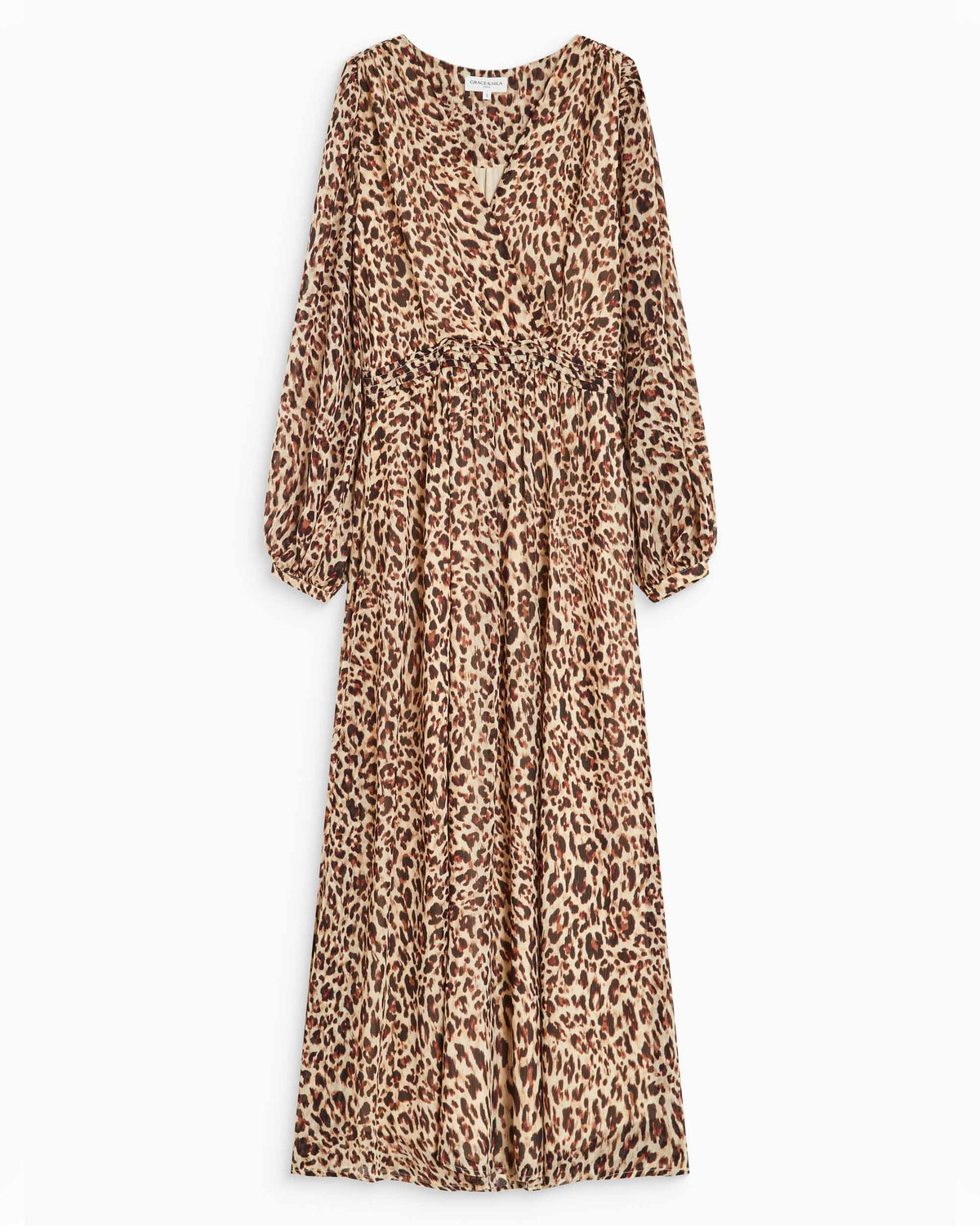 Robe longue col V manches longues imprimée leo Alice