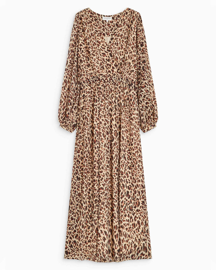 Robe longue col V manches longues imprimée leo Alice