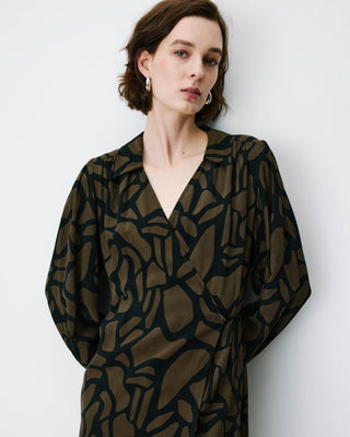 Robe courte portefeuille à motif kaki Anika
