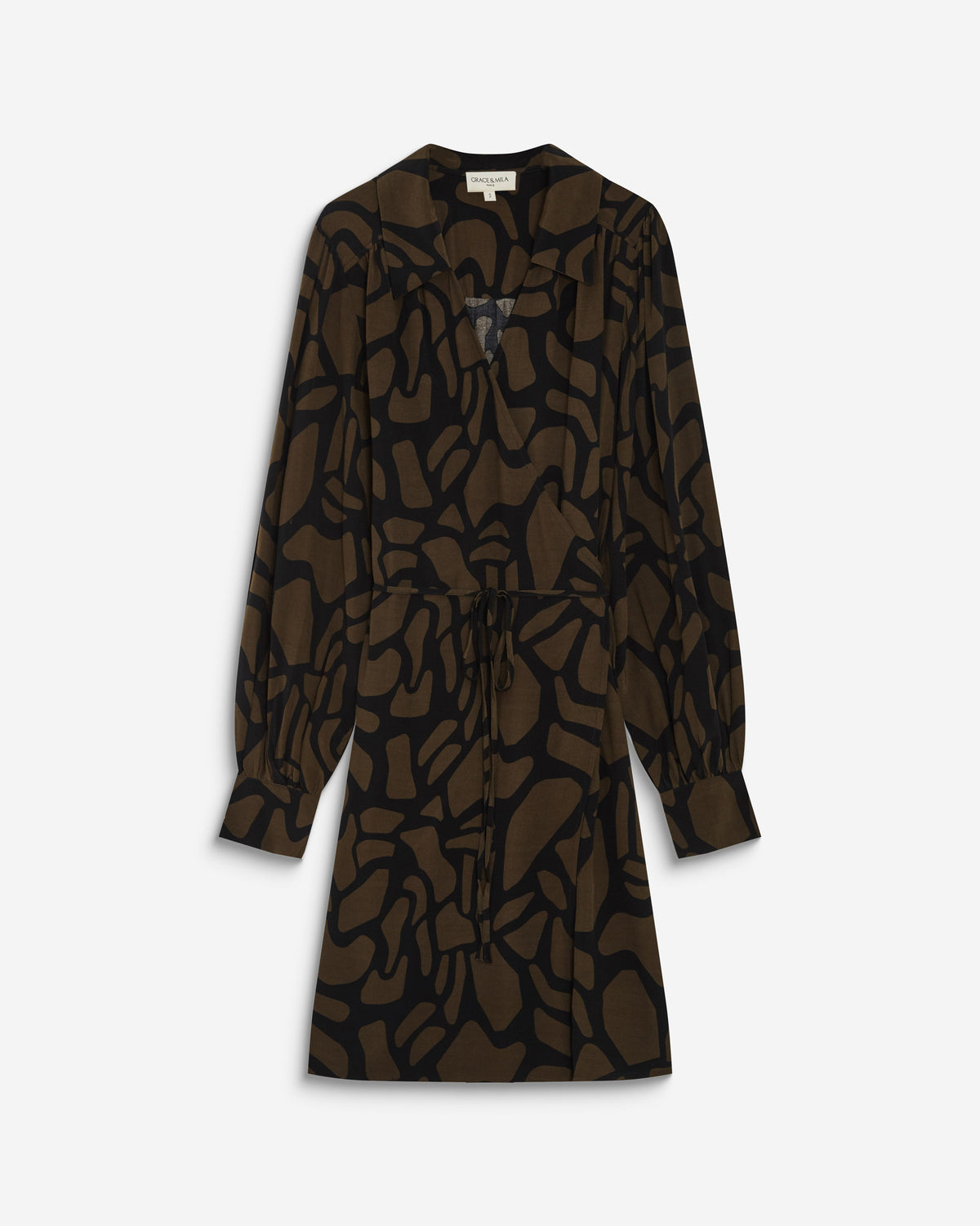 Robe courte portefeuille à motif kaki Anika