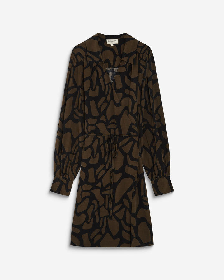 Robe courte portefeuille à motif kaki Anika