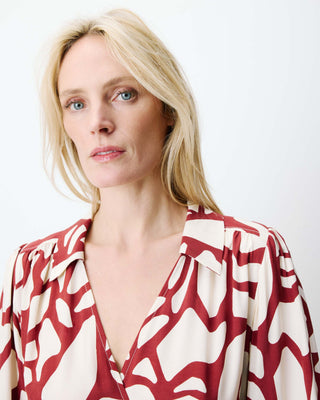 Robe courte portefeuille à motif terracotta Anika