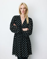 Robe courte fluide manches longues bouffantes pois Ailona