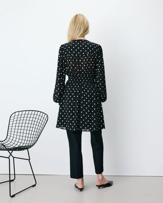 Robe courte fluide manches longues bouffantes pois Ailona