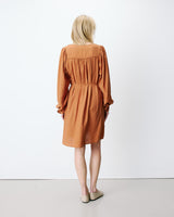 Robe courte col V manches bouffantes camel Alienor