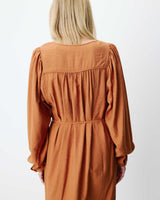 Robe courte col V manches bouffantes camel Alienor