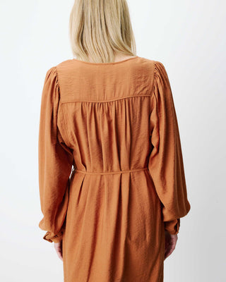 Robe courte col V manches bouffantes camel Alienor