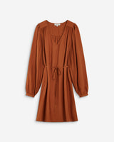 Robe courte col V manches bouffantes camel Alienor