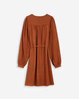 Robe courte col V manches bouffantes camel Alienor