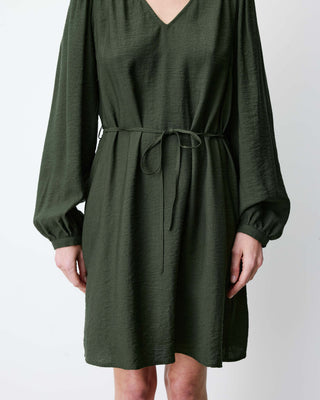 Robe courte col V manches bouffantes kaki Alienor
