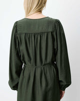 Robe courte col V manches bouffantes kaki Alienor