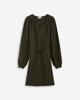 Robe courte col V manches bouffantes kaki Alienor
