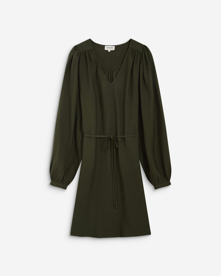 Robe courte col V manches bouffantes kaki Alienor