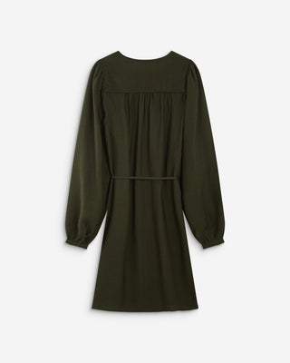 Robe courte col V manches bouffantes kaki Alienor