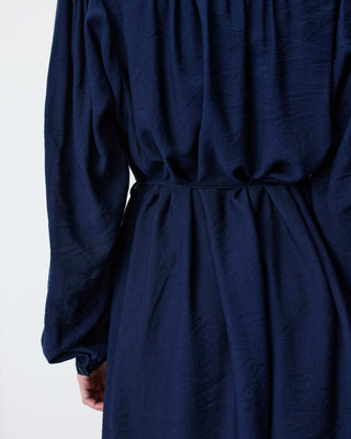 Robe courte col V manches bouffantes marine Alienor