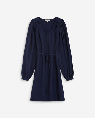 Robe courte col V manches bouffantes marine Alienor