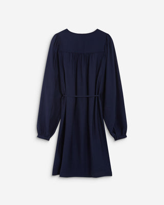 Robe courte col V manches bouffantes marine Alienor