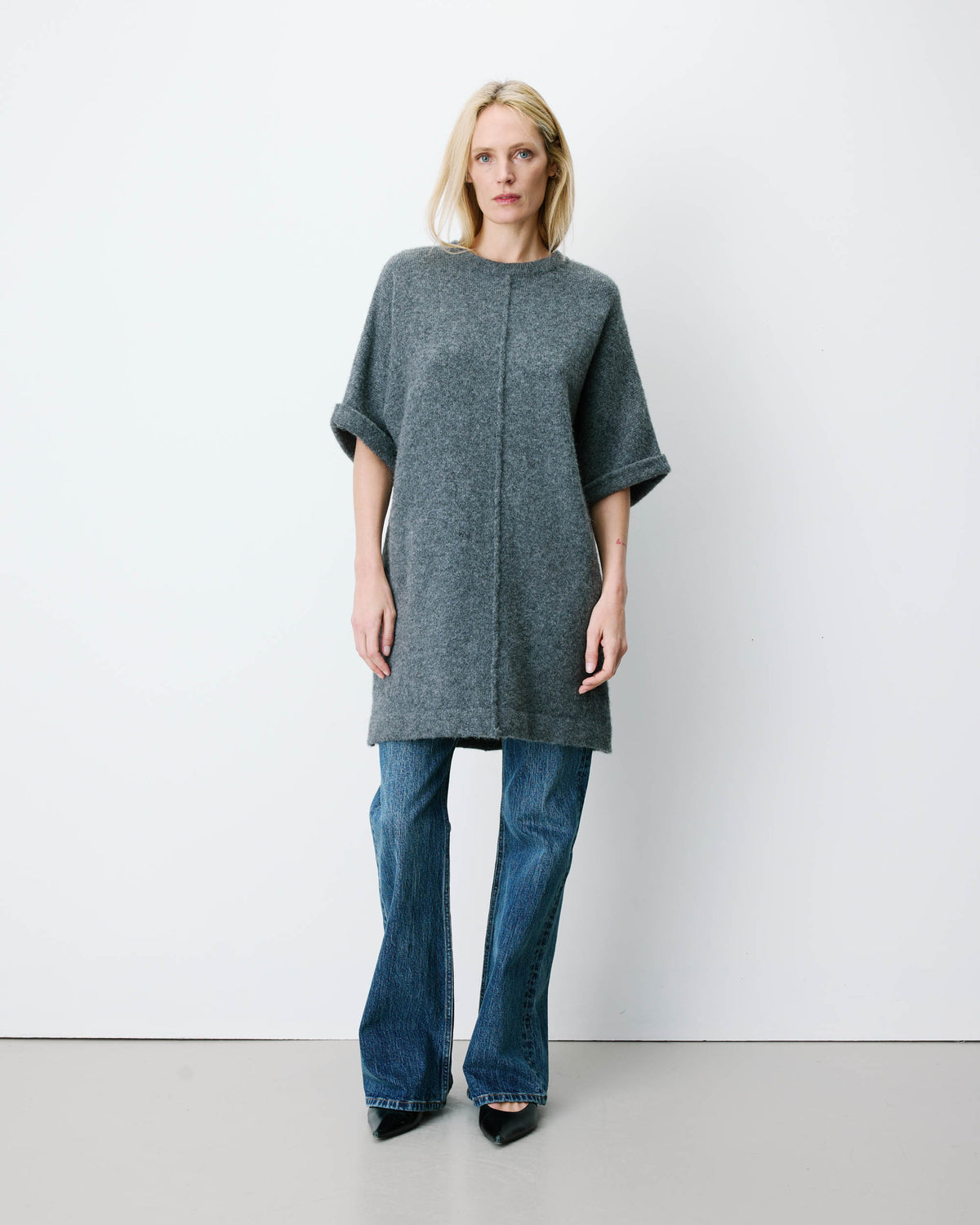 Short knit dress with kimono sleeves anthracite Alinae